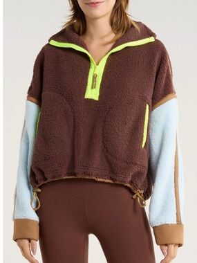 Free People FP movement Xs mountain high 1/2 zip pullover cocoa sky colorblock
